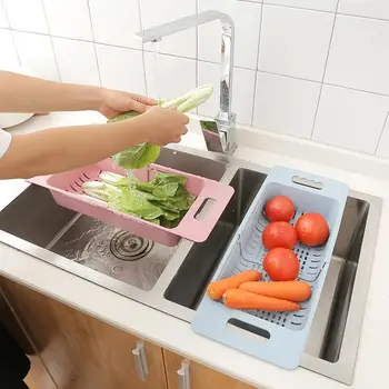 

Plastic Retractable Vegetable Fruit Washing Drain Basket Over Sink Drain Rack Colanders Strainer Drying Rack Kicthen Storage