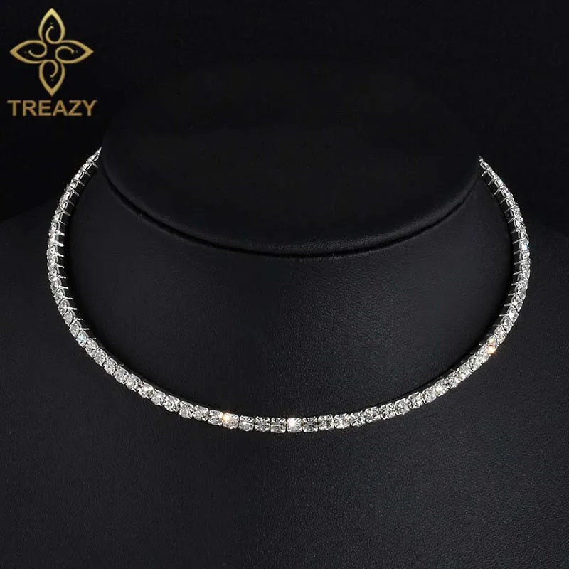 TREAZY Bridal Fashion Crystal Rhinestone Choker Necklace Women Wedding Accessories Tennis Chain Chokers Jewelry Collier Femme 