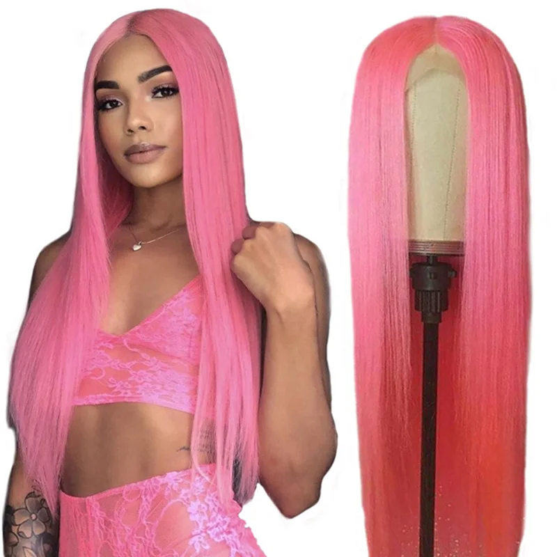 Индивидуальный, прозрачный кружевной передний парик из человеческих волос Розовый HD кружевной передний парик бразильский прямой парик
