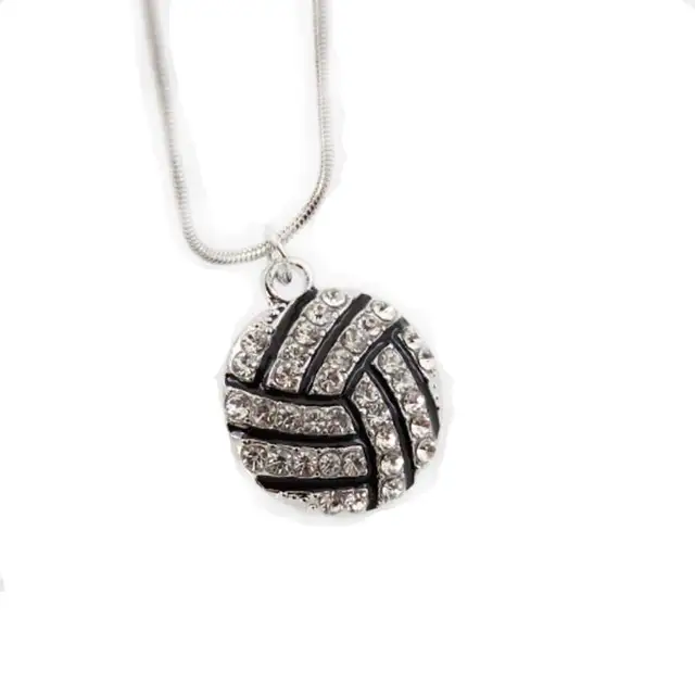 Cubic Zircon Volleyball Pendant Necklace for Women Sports Jewelry