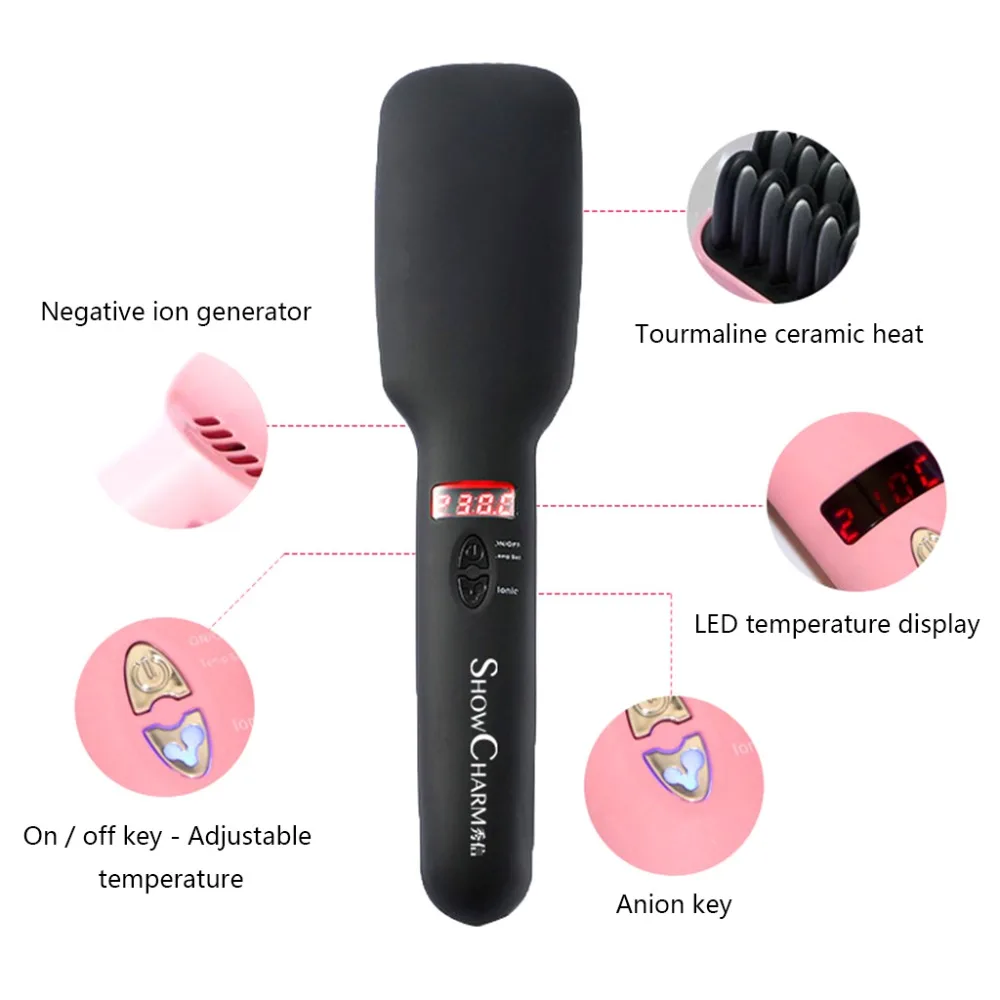 

Straightener Brush Hair Straightening 5-Gear Temperature Dual Voltage LED Display Portable Travel Heating Beauty Salon Styling