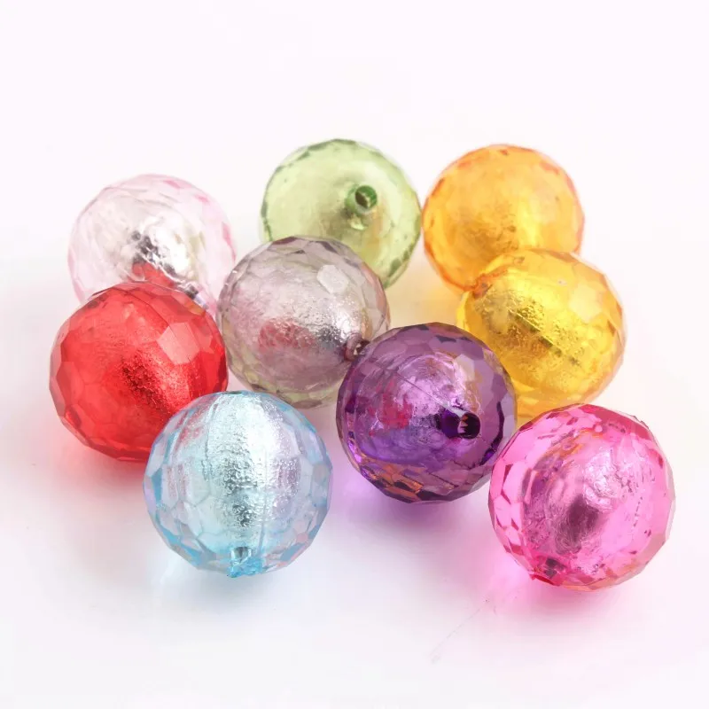 

Kwoi Vita Round Shaped Colorful 20MM 100pcs a lot Facted Disco Acrylic Silver Foil Beads for Chunky Beaded Jewelry Necklace