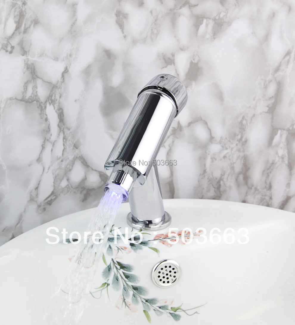 Modern New LED Chrome No Need Battery Deck Mounted Single Handle Mixer Brass Basin Sink Vessel  Bathroom Faucet Tap MF-226