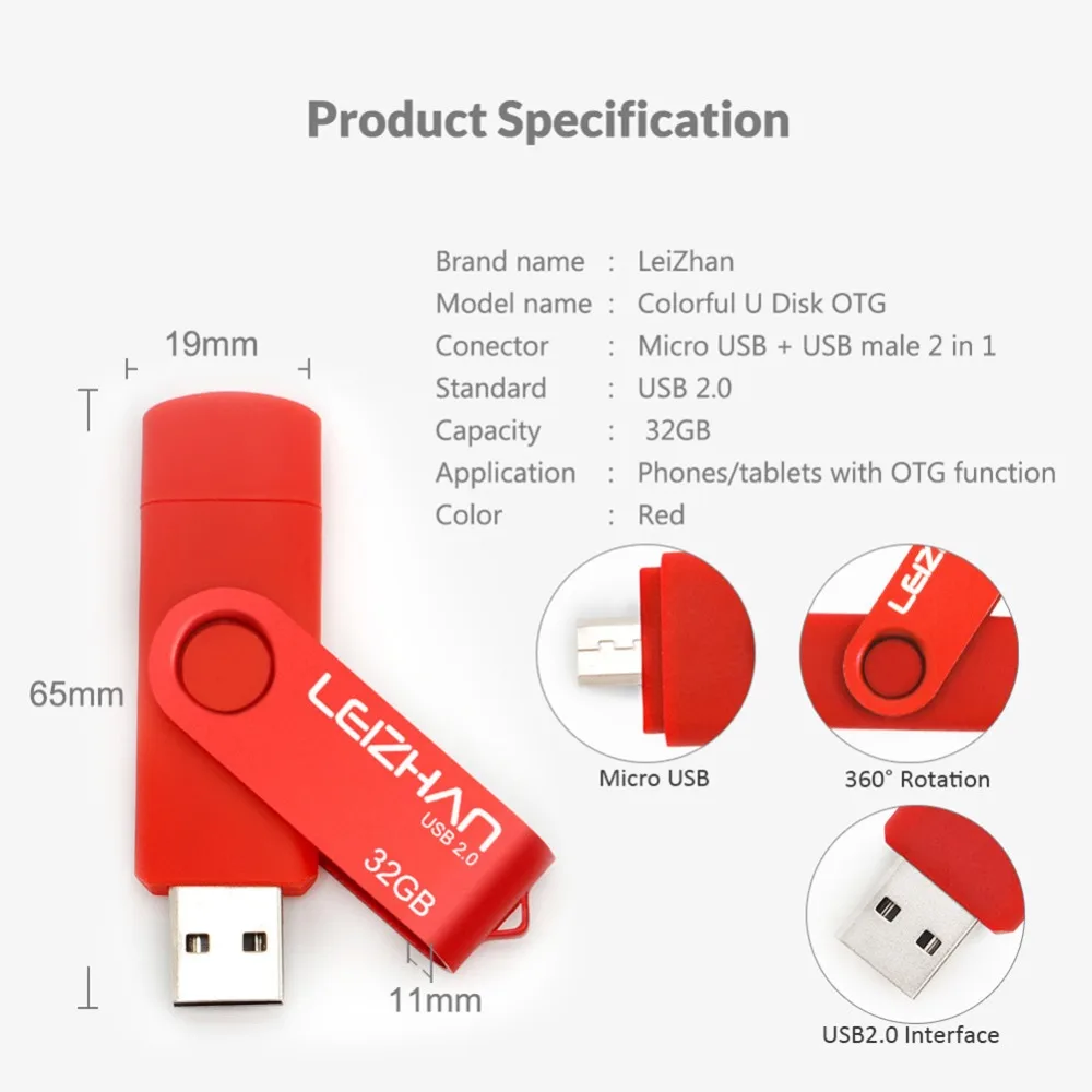 LEIZHAN OTG USB флеш накопитель мобильный телефон Memoria Micro Drive 128GBB 64 ГБ 32 16 8 4 Флешка 2 0