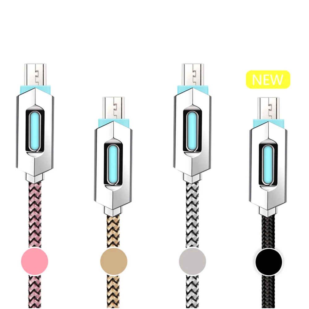 

2019 LED Smart Micro/Type-C Plug USB Fast Charger Cable Nylon Braided Light Charging Android Sync Data Transfer Phone Chargers