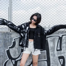 Новинка черная джинсовая куртка с принтом граффити пальто женские осенние повседневные джинсы с бахромой верхняя одежда пальто женские зимние Базовые Куртки