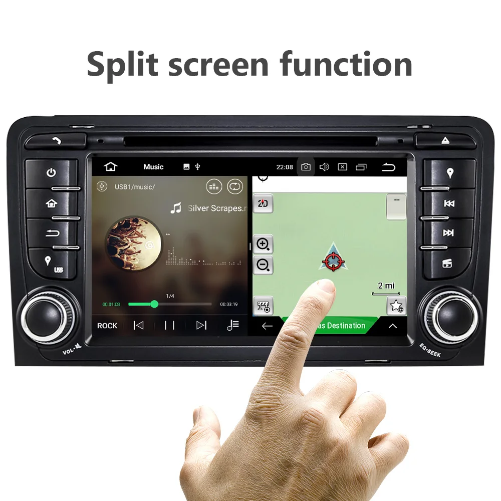 Best Eunavi 2 din android 9.0 Quad core car dvd player radio gps automotivo for AUDI A3 S3 2002 - 2007 with autoradio wifi bt swc 2