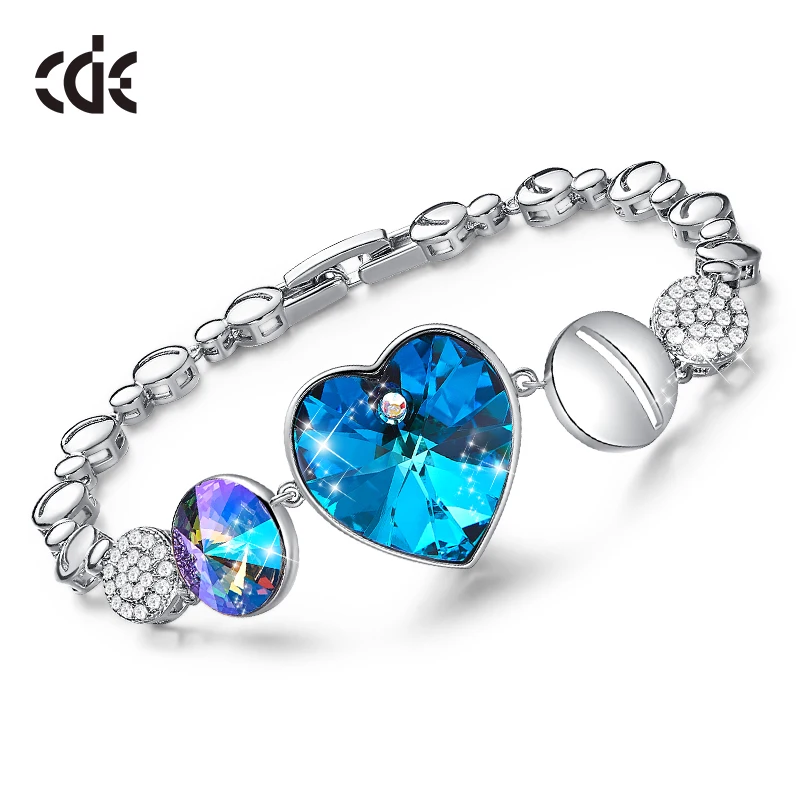 

CDE Heart Embellished with crystals from Swarovski Bracelets Women Fashion Jewelry Charm Bracelets Bangles Purple Blue Bijoux