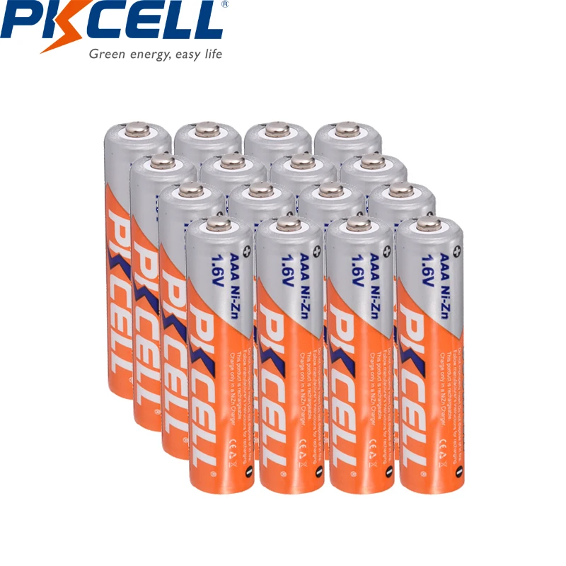 16PCS PKcell NIZN batteries AAA 1.6V NI ZN 3A rechargeable battery aaa