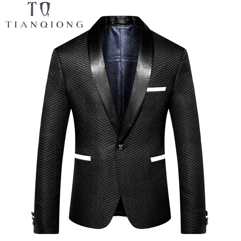 

TIAN QIONG 2018 Men Slim Fit Blazers Shawl Collar Suit Jacket One Button Mens Black Blazer Party Prom Stage Wear Blazer Hombre
