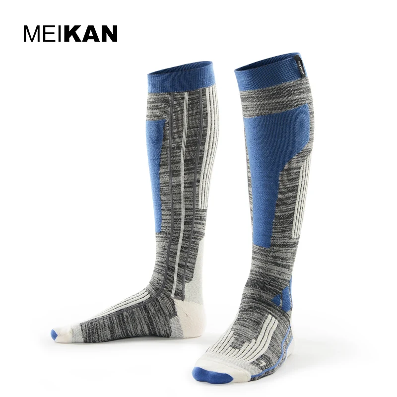 MKSK2017001 высокое качество профессиональные мужские/женские мерсеризованная мериносовая шерсть Лыжные носки уличные утолщенные махровые теплые гольфы - Цвет: Blue
