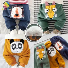 Lemonmiyu/Детские теплые штаны для новорожденных; бархатные зимние шаровары с рисунком; штаны для маленьких мальчиков; плотные повседневные леггинсы для маленьких девочек