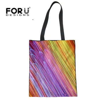

FORUDESIGNS Colorful Pattern Mom Eco Shopping Bags Reusable Summer Beach Handbags for Youth Girls Casual Women's Linen Tote Bag