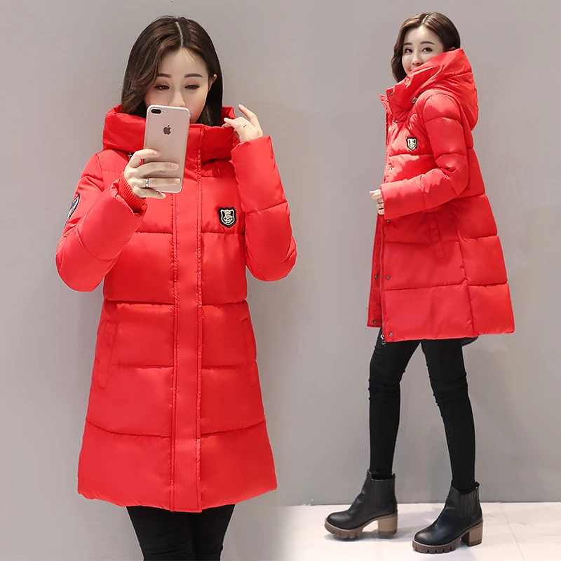 

SNOW PINNACLE Winter jacket women mid-long Warm casual hooded parkas coat Thicken slim Solid cotton padded jacket parkas outwear