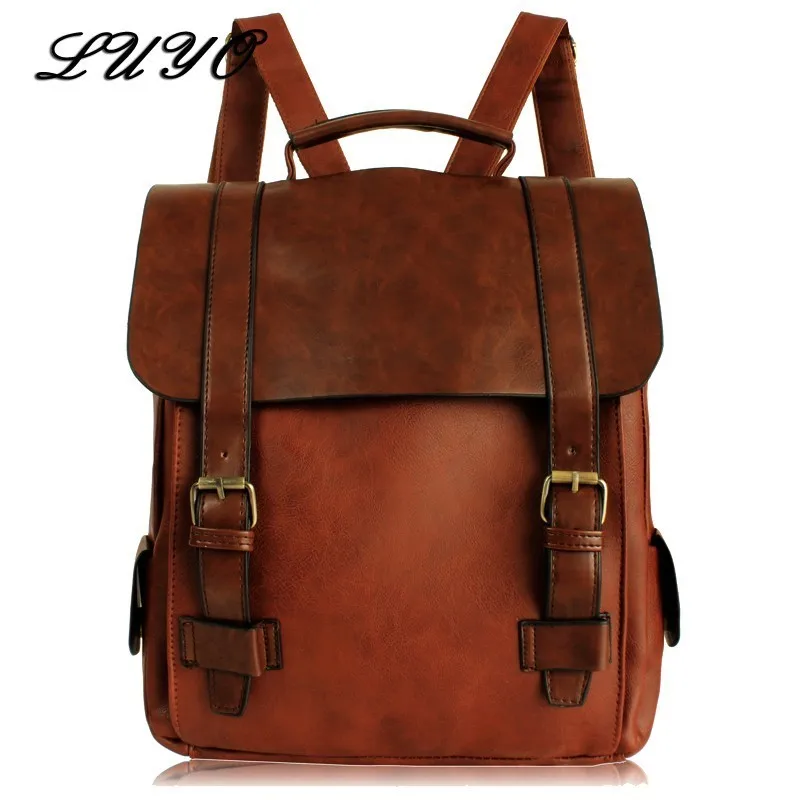 

2019 Fashion Women Leather School Vintage Backpack Men Small Schoolbag Mochila Feminina Brown Black Backpacks Kanken Sac A Dos