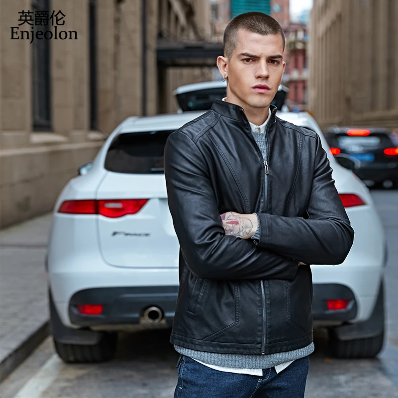Мужская мотоциклетная куртка Enjeolon черная большого размера 3XL P202|male leather jacket|brand