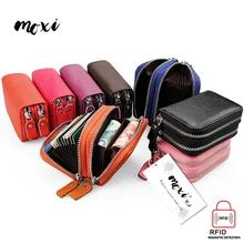Moxi, натуральная кожа, держатель для карт, Женский/мужской, сменный кошелек, бизнес, кредитный держатель для карт, для отдыха, двойная молния, чехол для карт, кошелек