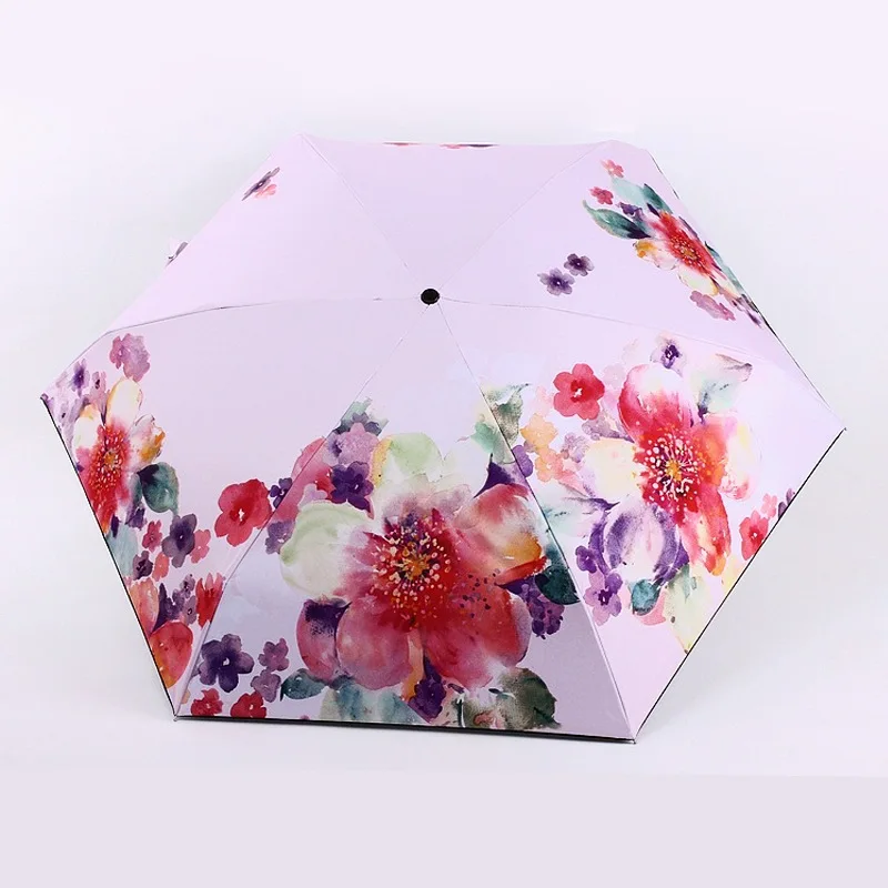 Портативный Женский цветочный зонтик складной мини Солнечный зонтик женские зонты водонепроницаемый Солнечный зонт с защитой от ультрафиолета художественный Рисунок Цветы зонтик