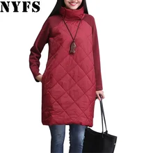 NYFS 2018 Outono Inverno As Mulheres Se Vestem Gola M-4XL Solto Patchwork Túnica Túnica Vestidos Elbise Algodão Macio Cinza Preto Vermelho