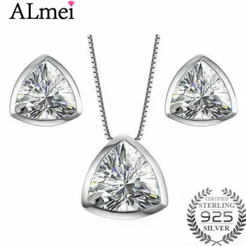

Almei Triangel CZ Jewelry Sets 925 Sterling Silver Set Include Pendant Necklace and Stud Earrings for Women with Box 40% LT002