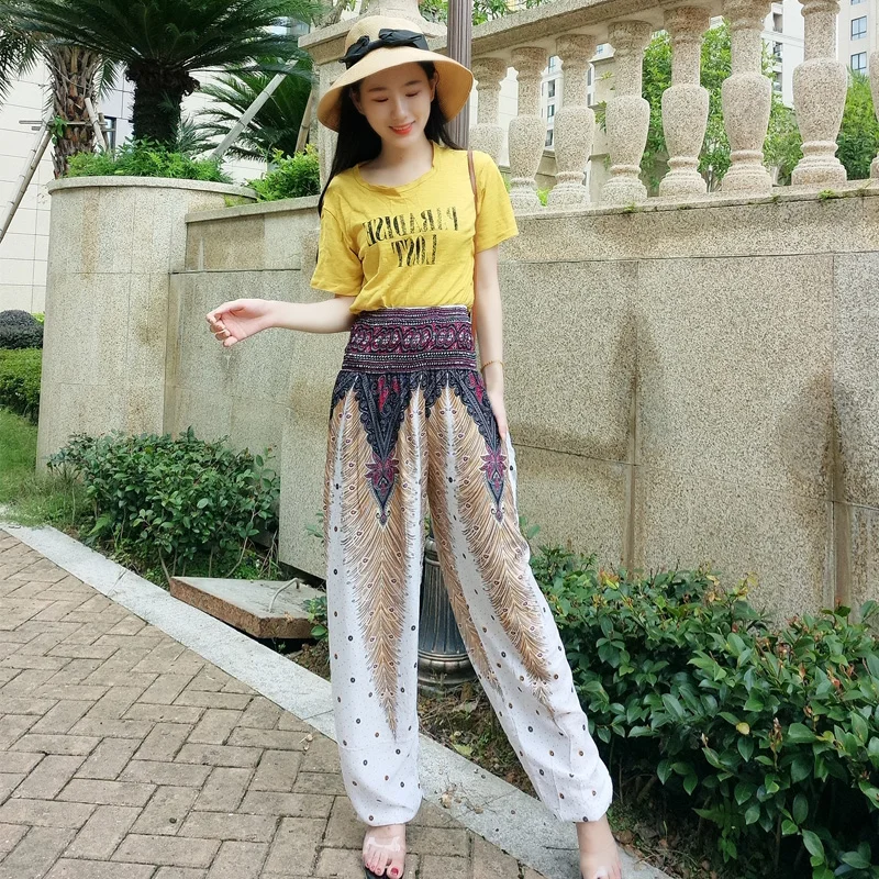 

Oversized Fashion Print Beach Wear Capri Pants Women Summer Casual Harem Pants Elastic High Waist Thin Slim Loose Pantalon f588