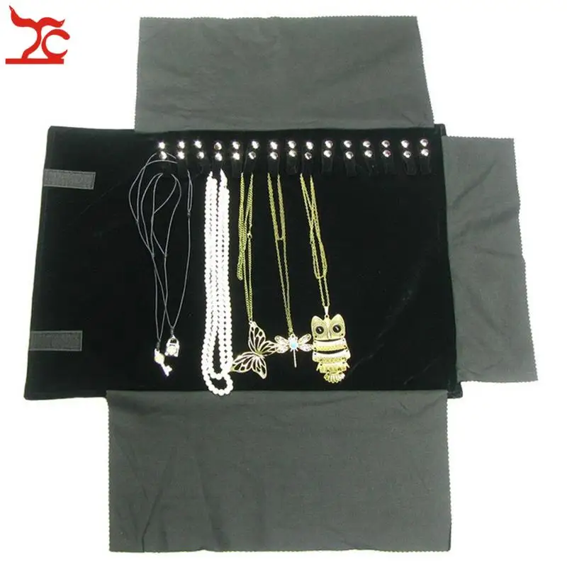 Super Black Jewelry Display Rolls Travel Portable Organizer Bracelete Bag Folding For Necklace Chain Accessories Storage Pouch