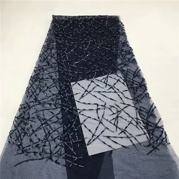 

African Lace Fabric Lake Blue High Quality Lace Fabric French Sequins Net Cord Tulle Fabrics Nigerian Laces For Wedding Dress