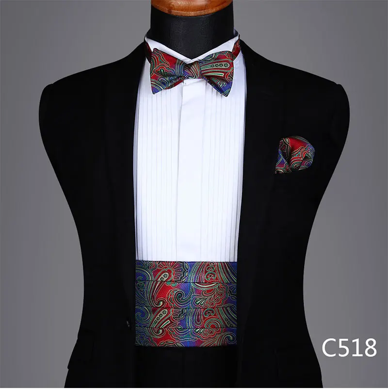 Для мужчин формальная вечеринка Свадьба Пейсли Цветочный полк точка сплошной широкий пояс самостоятельно галстук-бабочка и карман квадратный набор
