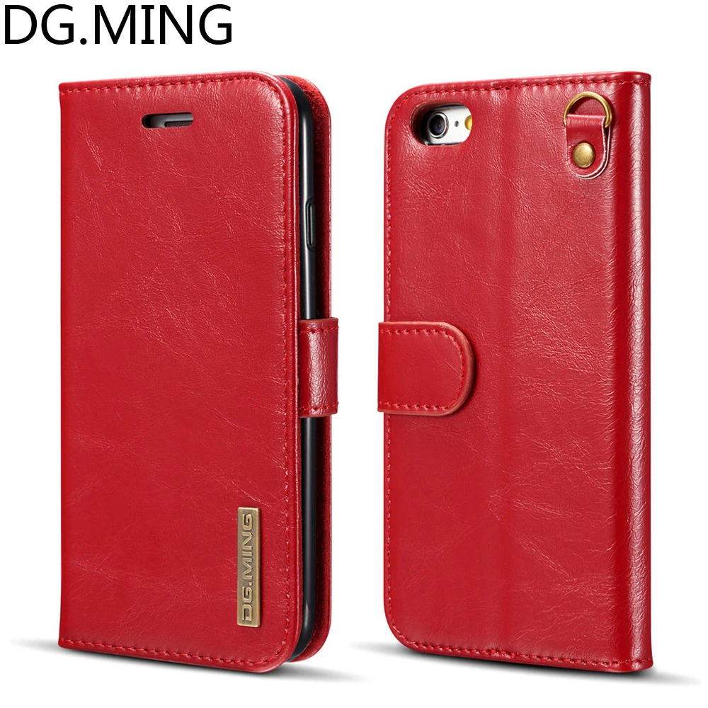 

DG.MING With Lanyard Phone Bags Cover for iPhone 6 6s Plus Case 6plus 6sPlus Genuine Leather Case Magnetic TPU Frame Back Cover