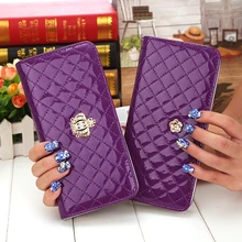 Vente chaude femmes matelassé portefeuille long couronne bourse femmes Portefeuilles avec Coin Sac Plum fleur d’embrayage sac carteras féminin dollar prix