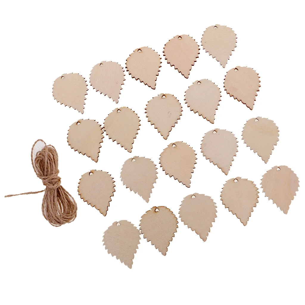 20pcs Wooden Tags Leaf Shaped Wood Cutout Hanging Embellishments Decoration