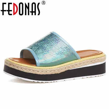 

FEDONAS Classic Rome Round Toe Slip On Women Sandals Platforms Sheepskin 2019 Summer Women Wedges Comfortable Casual Shoes Woman