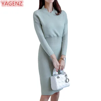 

YAGENZ Women Knit Sweater Dress Fashion Young lady Pullover Sweater Long dress Spring Autumn Lady Temperament Elegant Dress 772