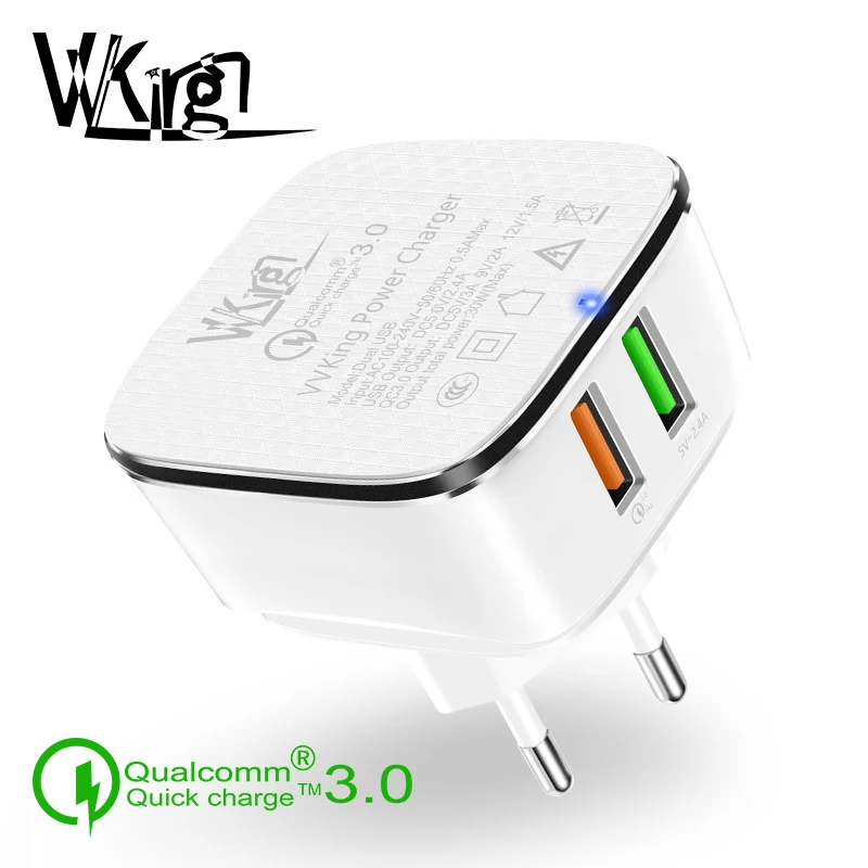 VVKing Quick Charge 3,0 Dual USB зарядное устройство 30 Вт Быстрая зарядка для iPhone samsung Xiaomi huawei LG G6 QC3.0 2 USB зарядное устройство EU US Plug