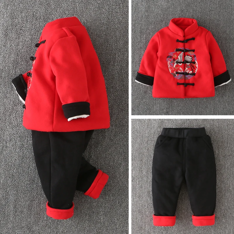 

1-7 years boys girls Chinese traditional New Year clothing kids clothes sets Thick velvet embroidery Spring Festival Tang suit