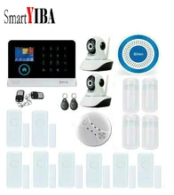 SmartYIBA SIM GSM Alarmes Sistema de Alarme da Segurança Home Câmera IP de Rede WI-FI Sem Fio Com Sirene Azul Fogo/Alarme de Fumo Kits