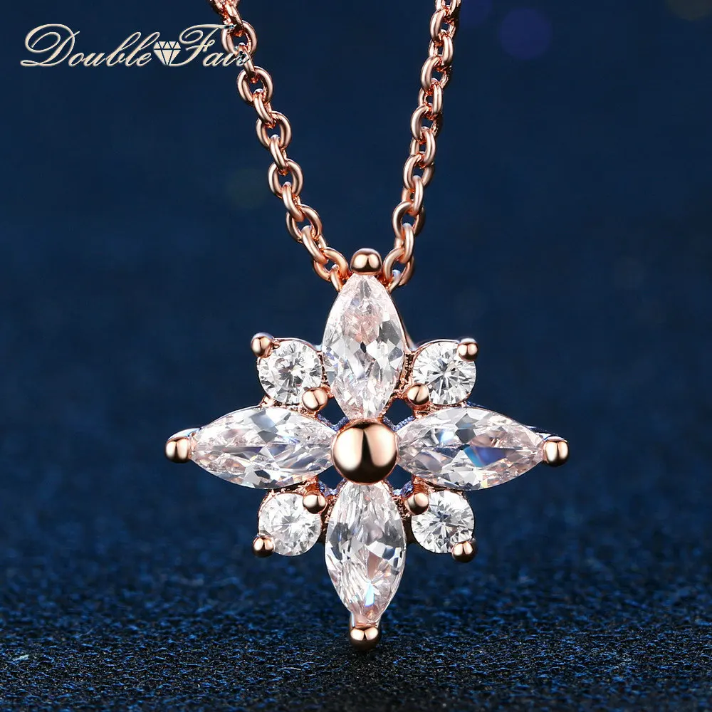 

Double Fair Snowflake Cubic Zirconia Chain Necklaces & Pendants Fashion Wedding Jewelry For Women Flower Accessiories DFN400