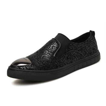 

Fashion High Quality Microfiber Elastic Band Top Men Loafers Metal Round Toe Low Camo Pattern Young Man Flats Shoes