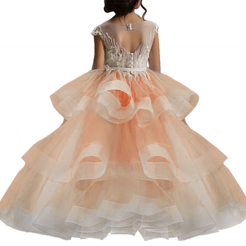 Потрясающее элегантное романтическое пышное платье из органзы с цветочным узором для девочек; вечерние платья для первого причастия; Детские свадебные платья - Цвет: orange