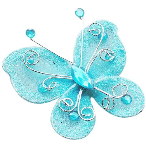 CNCRAFT 10 шт. синяя органза проволока горный хрусталь бабочка блестящая проволока бабочки для ремесла праздничные Свадебные украшения 47*53 мм