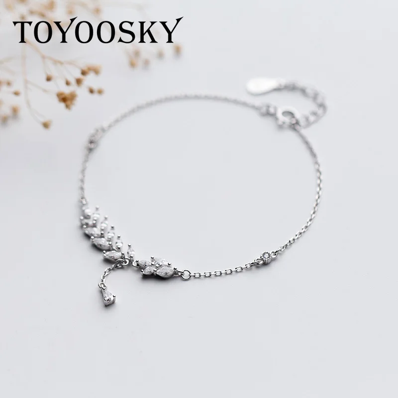 

925 Sterling Silver Charm Leaves Bracelet Fashion Leaf Bracelet With Crystal Sweet Temperament Leaf Bracelet Jewelry For Women