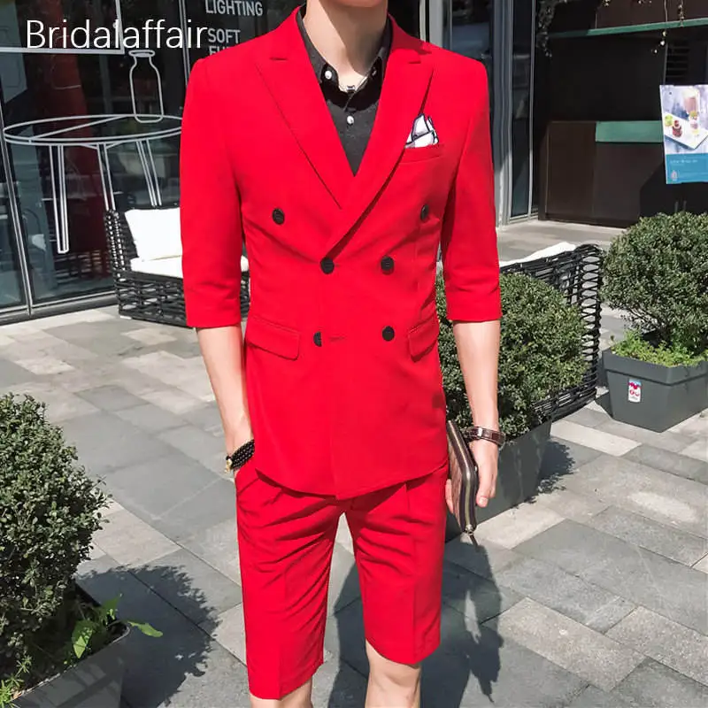 Wonderful Fashion Red Men Suit with Short Pants 2018 Casual Mens Summer