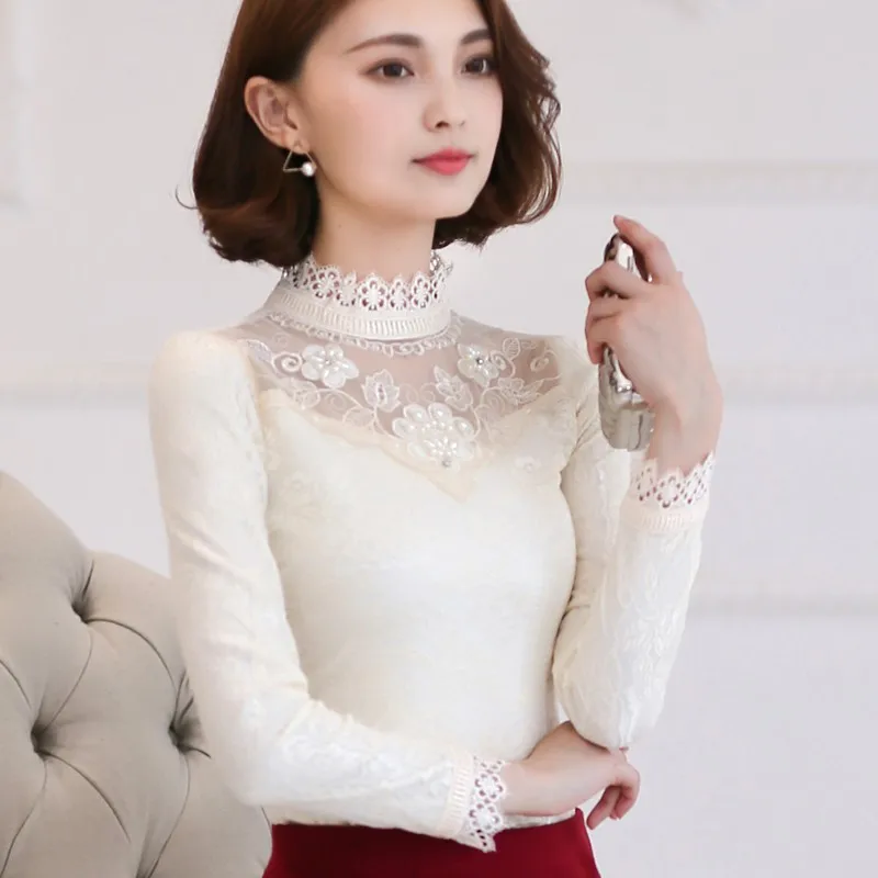  Lace Blouse Shirt Women Patchwork Elegant Long Sleeve Embroidery Blouse Female Autumn Winter Korean
