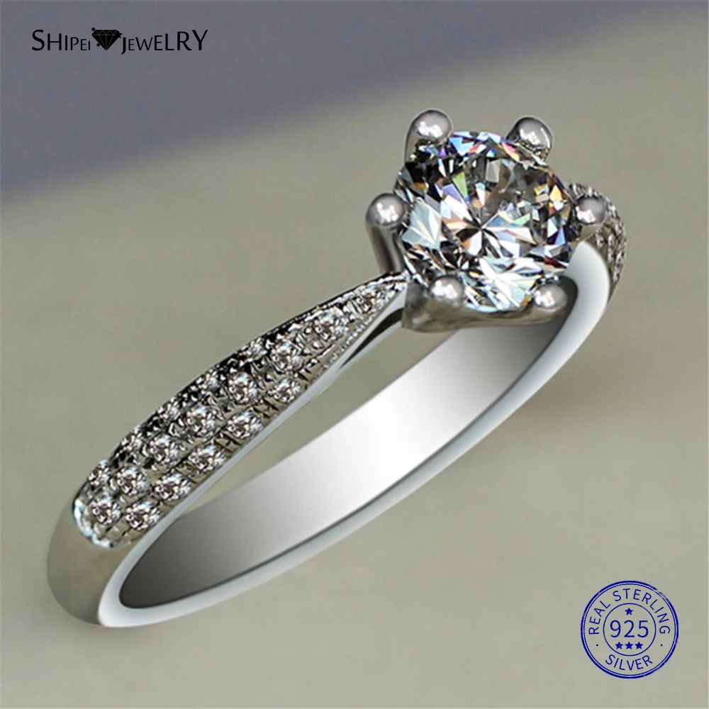 ShiPei 925 пробы Серебряное 1.4ct созданное муассанитовое кольцо обручальное кольцо для женщин Подарок на годовщину хорошее ювелирное изделие