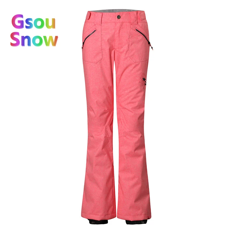 Gsou снег зимой на открытом воздухе Для женщин Лыжный Спорт спортивные Водонепроницаемый лыжный Брюки для девочек к Утепленная одежда Розовый камуфляж Сноубординг Мотобрюки