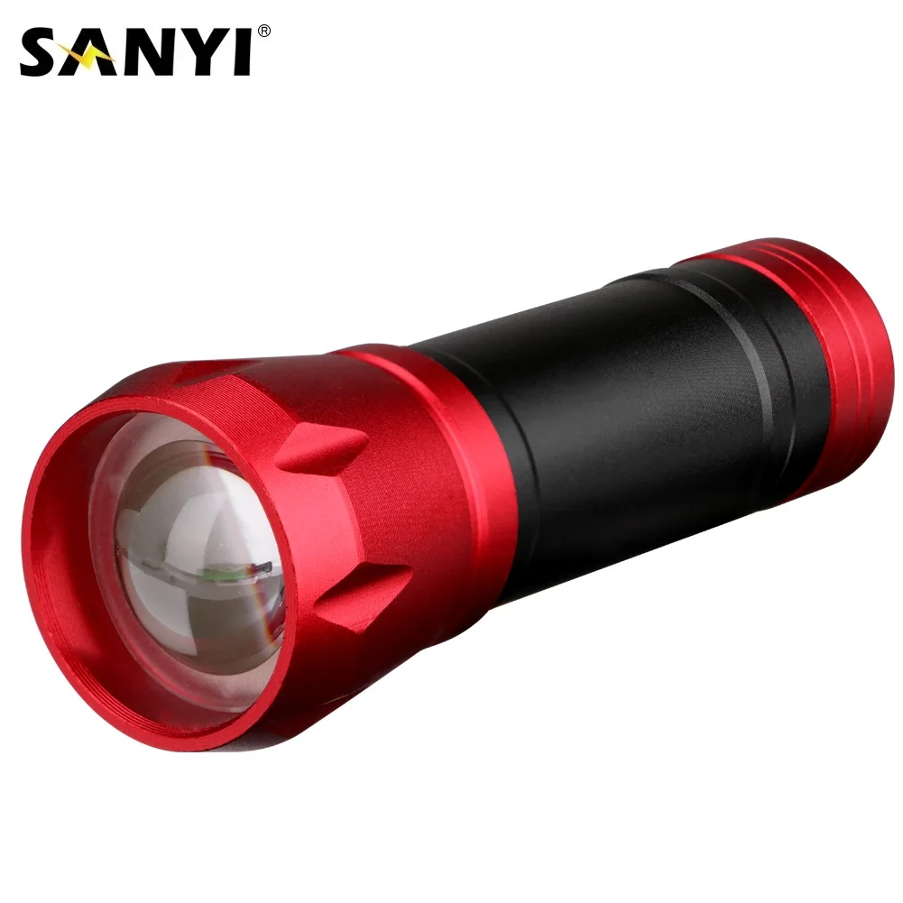 

Sanyi Portable Flashlight Mini Pocket Torch Lantern Waterproof LED Zoomable Lantern Hand Tail Rope Lighting Use 3xAAA Battery