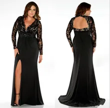 2017 New Sexy Hot Plus Size Prom font b Dresses b font A Line Black V