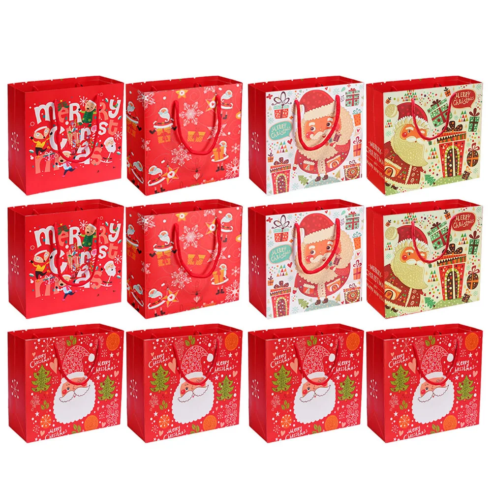 Behogar 12PCS Christmas Series Kraft Paper Gift Bags Xmas Craft Party