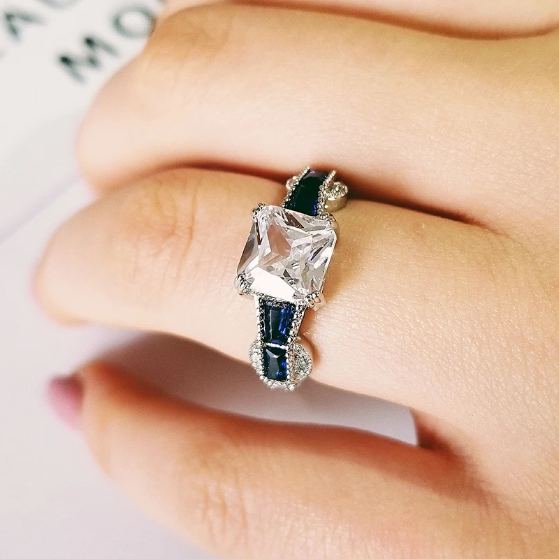 

925 Sterling Silver asscher cut zircona engagement Ring for women lady anniversary gift party finger Unique jewelry R5039
