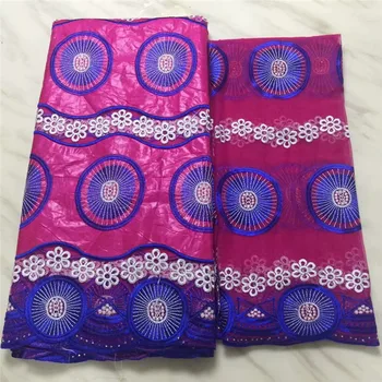 

High Quality Nigeria Embroidery Fabric Fushia Pink&Royal Blue African Lace Fabric Multi Color Indian Style Bazin Riche Getzner